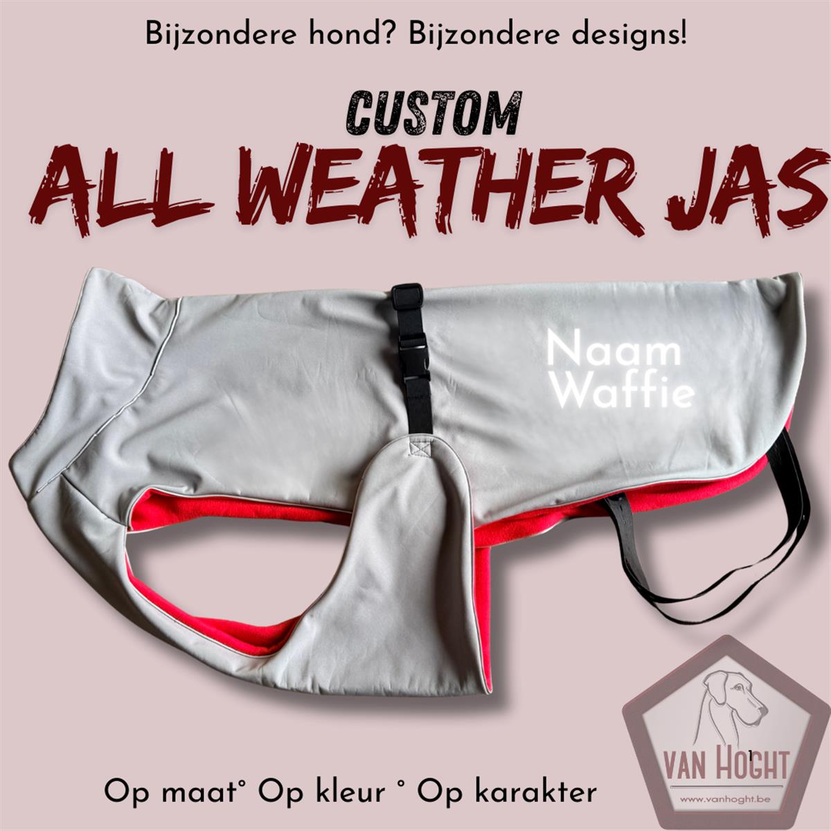 Custom All weather jas - 80 cm grijs/rood